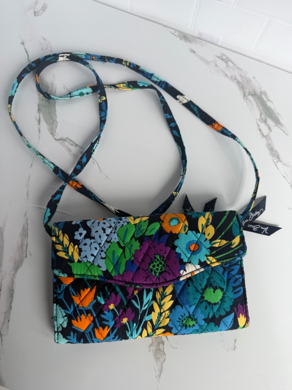 Vera Bradley Navy Multicolor Floral Quilted Crossbody